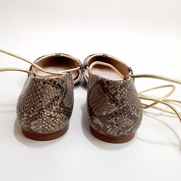 LOUISE ET CIE d'Orsay Ballerina Flats with Ankle Wrap in Metallic Snakeskin - Picture 7 of 11